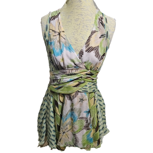 Bisou Bisou Multi Color Halter Top with Waist Shirred Waist Size Medium - Picture 2 of 11